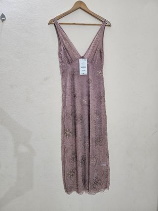Vestito midi perline viola S zara
