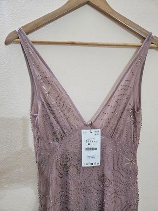 Vestito midi perline viola S zara