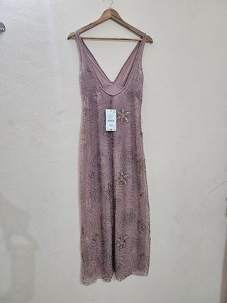 Vestito midi perline viola S zara