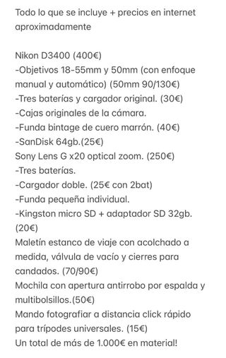 Pack Cámara Nikon D3400 + Sony Lens G