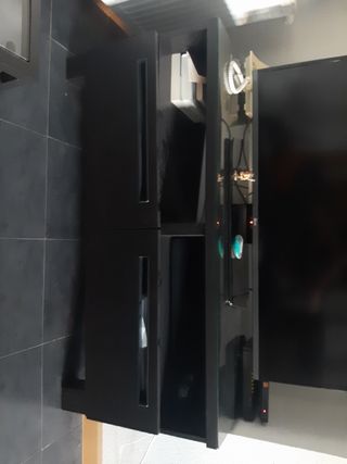 Mueble TV negro - madera y cristal