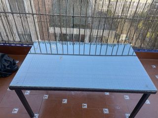 Mesa terraza cristal - teca negra