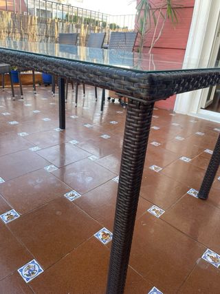 Mesa terraza cristal - teca negra