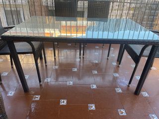 Mesa terraza cristal - teca negra