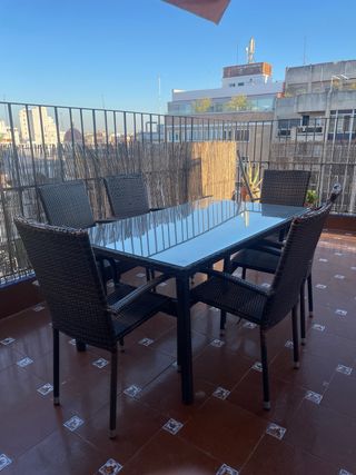 Mesa terraza cristal - teca negra
