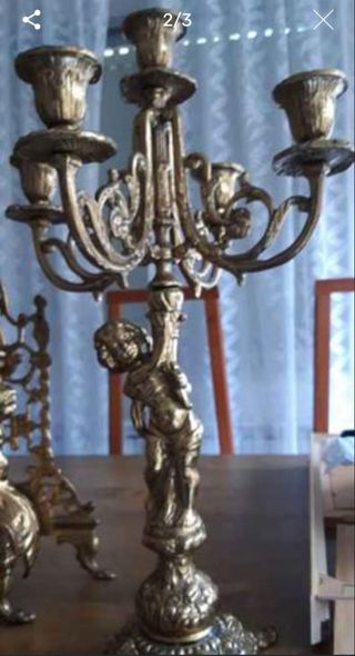Reloj candeleros bronce antiguo