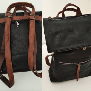Mochila negra marrón convertible