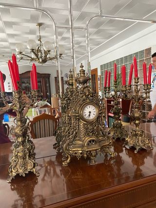 Reloj bronce francés + candelabros franceses