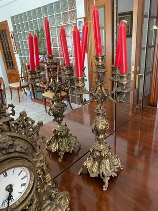 Reloj bronce francés + candelabros franceses