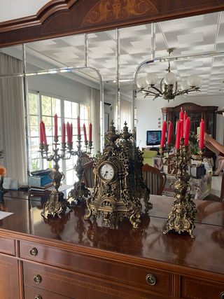 Reloj bronce francés + candelabros franceses