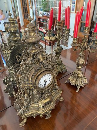 Reloj bronce francés + candelabros franceses