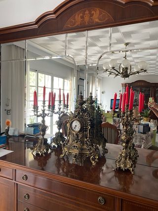 Reloj bronce francés + candelabros franceses