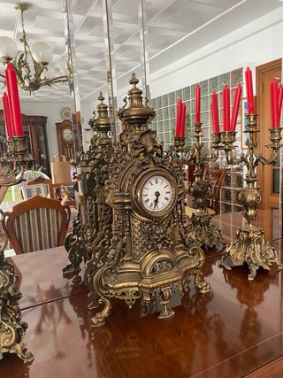 Reloj bronce francés + candelabros franceses