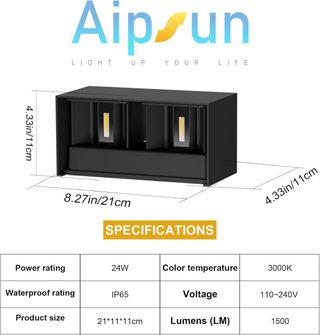 Aipsun Lámpara LED Exterior 24W Negra