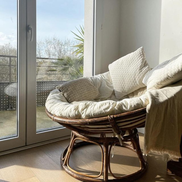 Sillón redondo Papasan Rattan Beige