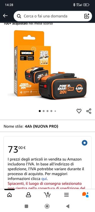 2 Batterie Worx 20V 4Ah WA3644