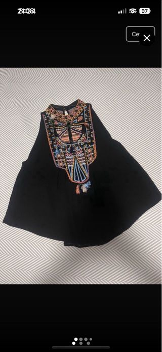 Camisa negra flecos zara
