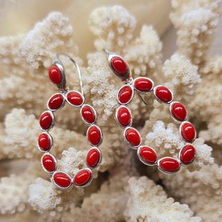 Orecchini da Donna Argento Rodio Corallo Naturale