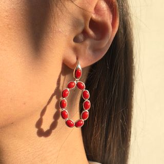 Orecchini da Donna Argento Rodio Corallo Naturale