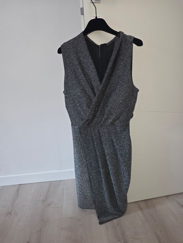 Abito corto lurex glitter argento/nero