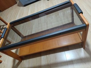 Mesa centro cristal madera