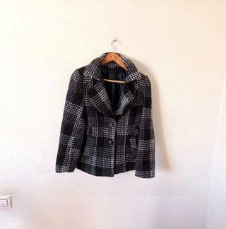 Blazer mujer vintage cuadros negro y gris