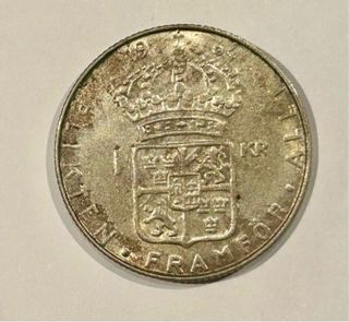 Moneda de PLATA : Suecia 1 Corona 1964