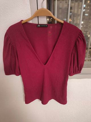 Camiseta Zara mangas globo - fucsia