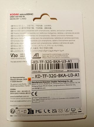 2 Pezzi MicroSD Kodak 32GB UHS-I U3 V30 A1