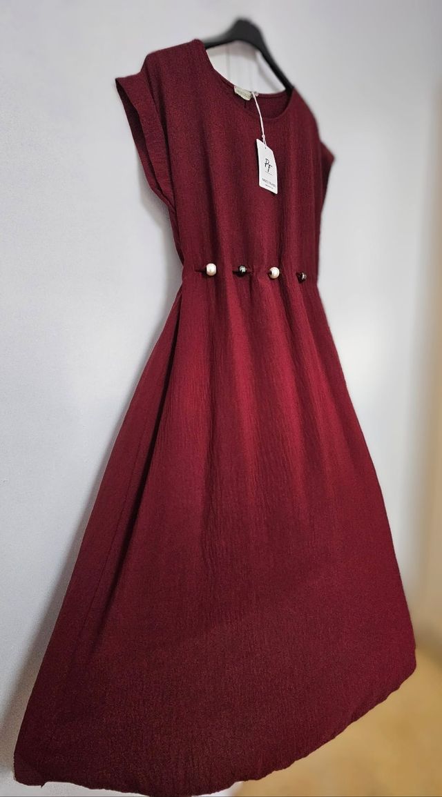 Vestido granate largo - Cinturón