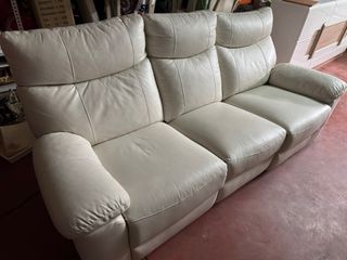 Sofá 3 plazas y sillón reclinable blanco