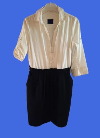 Vestido ejecutivo beige y negro