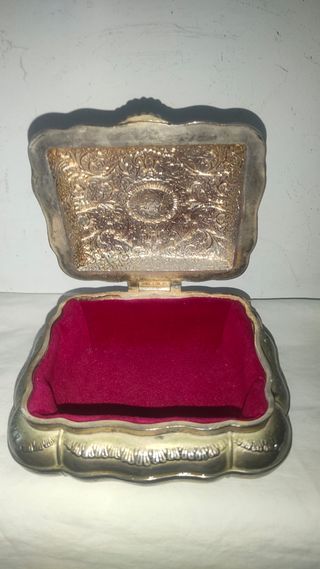 Antiguo joyero joyas francés estaño zinc 1900