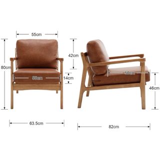 Butaca marrón de cuero sintético y madera
