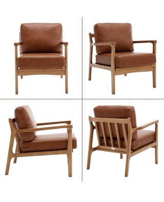 Butaca marrón de cuero sintético y madera