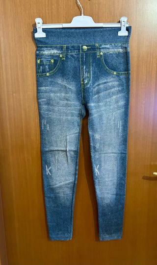 Leggings Jeans Felpati Blu