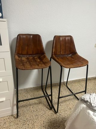 2 Sillas altas vintage cuero marrón