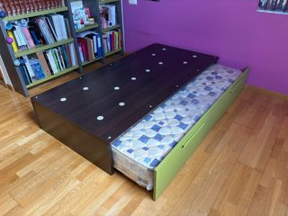 Cama nido juvenil marrón-verde