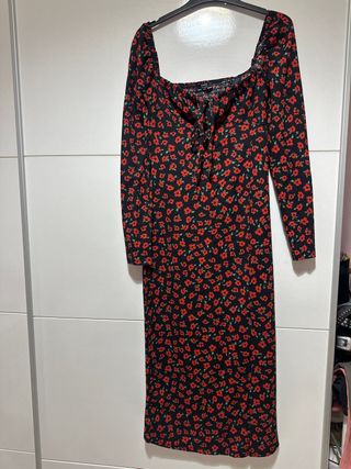 Vestido midi flores rojas