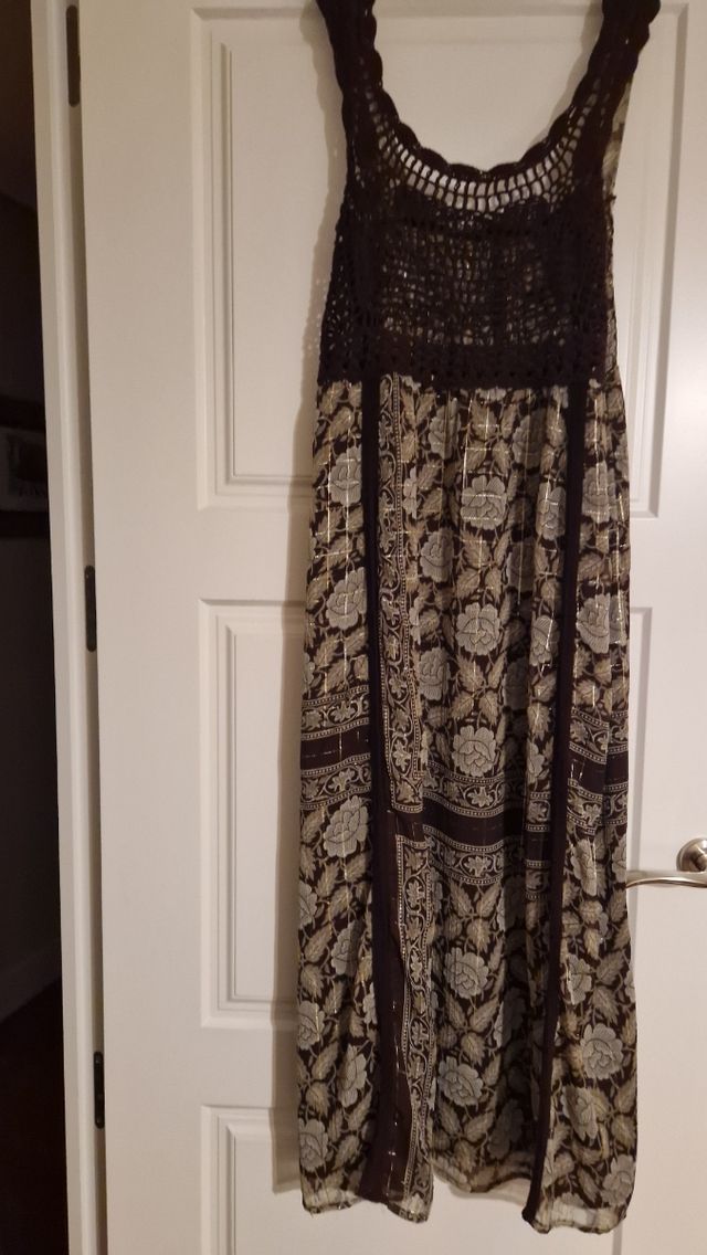 Vestido midi crochet marrón estampado