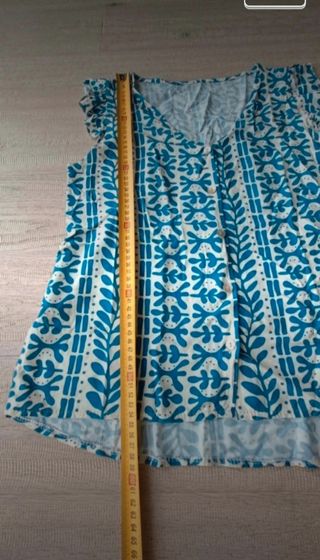 Blusa donna Made in Italy, panna e blu, tg unica
