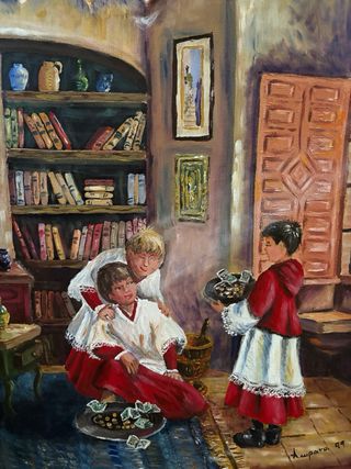 Cuadro pintado al óleo, niños
