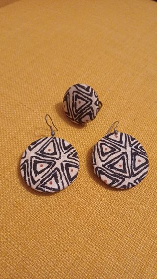 Conjunto Joyas Tela - Anillo y Pendientes