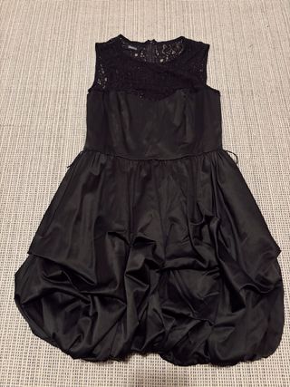 Vestido fiesta satén negro encaje
