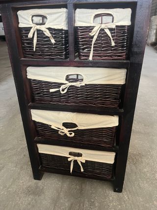 Estantería mimbre 5 cestos baño