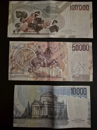 3 Banconote Lire Italiane 10000-50000-100000