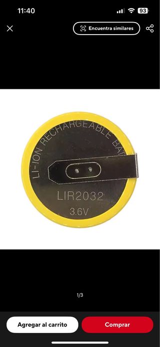 Batería LIR2032 3.6V Recargable