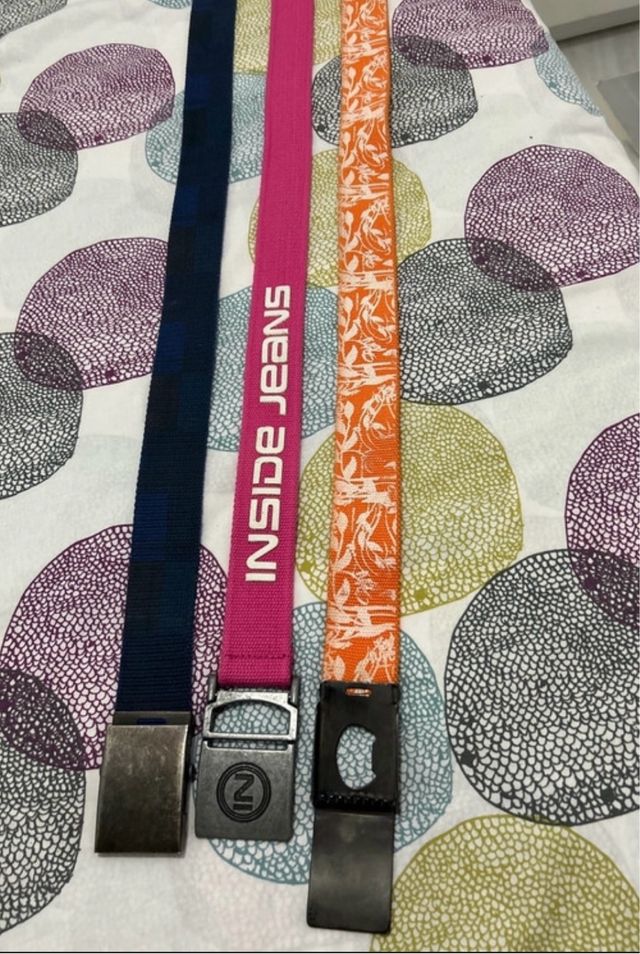 3 Cinturones Hombre - Azul, Rosa y naranja