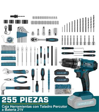 Caja herramientas 255 piezas + taladro
