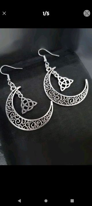 Pendientes luna y trisqueta celta plateados